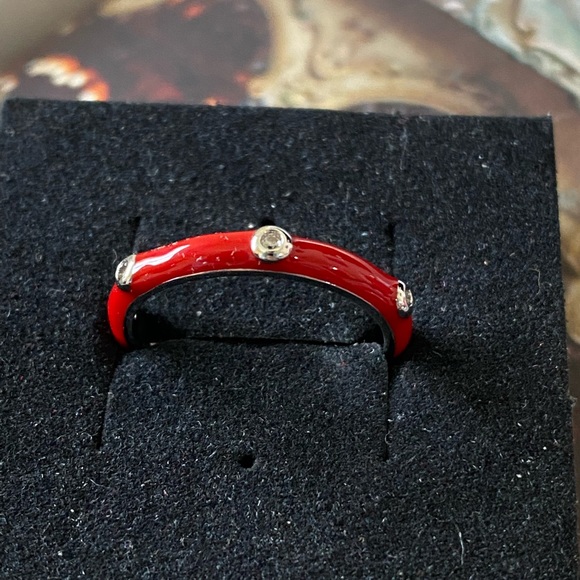 Red enamel ring with crystals ❤️✨ - Picture 4 of 5